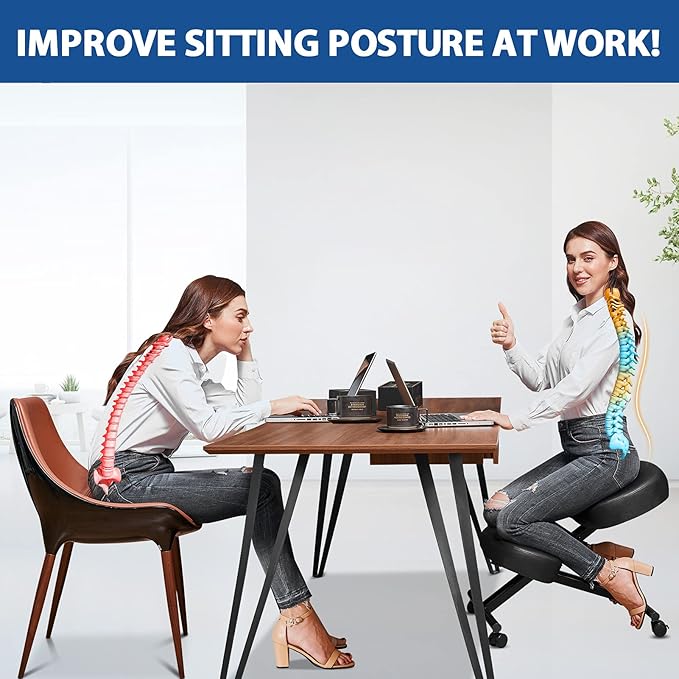 Ergonomic Kneeling Chair, Meditation Chair with Height Adjustable and Cushion for Home and Office, Posture Office Stool with an Angled Seat and Casters