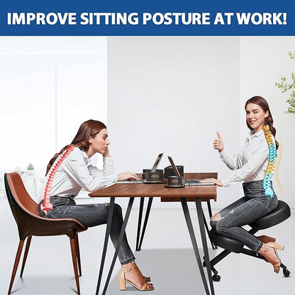 Ergonomic Kneeling Chair, Meditation Chair with Height Adjustable and Cushion for Home and Office, Posture Office Stool with an Angled Seat and Casters