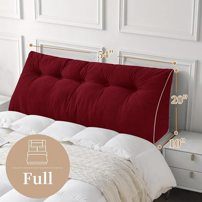 Sasttie Headboard Pillow Full, Wedge Pillow Headboard for Sitting Up in Bed, Back-Rest Support Triangular Cushion for Reading - Features Removable Washable Cover, Wine