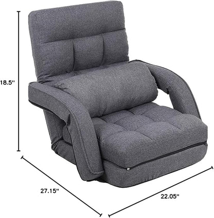FLOGUOR Indoor Floor Gaming Chairs for Adults with Back Support,Chaise Lounge, 42-Position Folding Lazy Sofa with Pillow for Living Room, Bedroom, Balcony(Grey) 8803GR