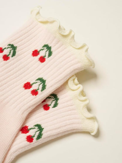 Crew Half Calf Grip Socks, Cutest Fruits Pilates Socks, Ruffle socks, Non-Slip, Barre Yoga Fitness