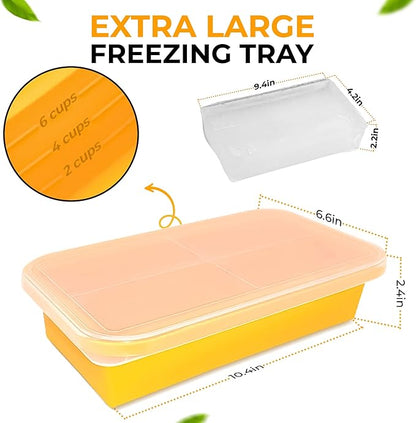 (2 Pack) Large Silicone Freezer Containers For Soup, Pasta Sauce, Leftovers, Broth & More - 6 Cup Reusable BPA Free Non Plastic Food Storage Freezing Ice Trays With Lids & Measurement Lines