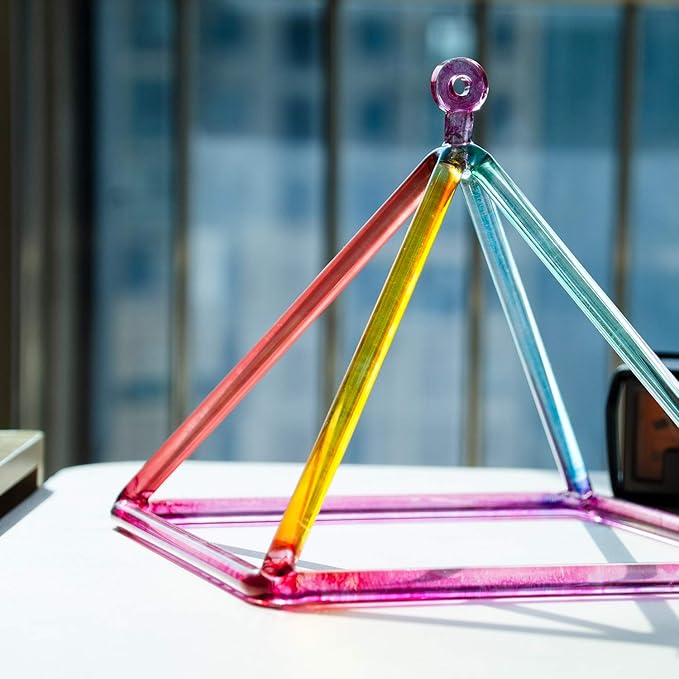 TOPFUND 7" Rainbow Crystal Singing Pyramid Sound Therapy Instrument with Carrying Case and Quartz Suede Mallet