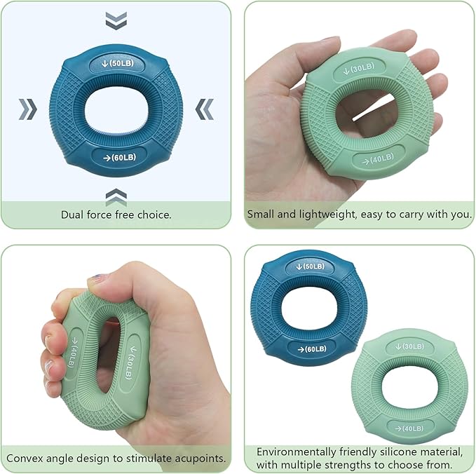 Grip strength trainer Hand grip strengthener, Forearm exerciser, Workout Set for Hand and Wrist Muscle Trainer Stress Relief, Silicone Ring for Muscle Training, Sports, Rock Climbing and Fitness.