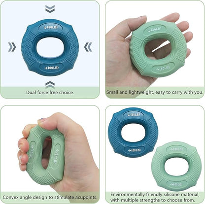 Grip strength trainer Hand grip strengthener, Forearm exerciser, Workout Set for Hand and Wrist Muscle Trainer Stress Relief, Silicone Ring for Muscle Training, Sports, Rock Climbing and Fitness.