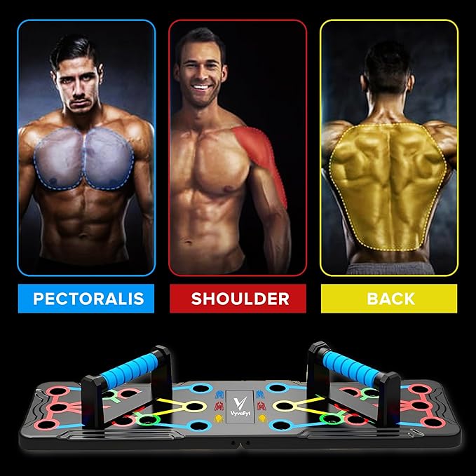 Foldable Push Up Board - Home Workout Equipment with Color-Coded System - Multi-Functional Push-Up Stands for Strength Training, Chest, Arms & Core - Portable Gym for Men & Women