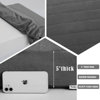 MeMoreCool Square Floor Pillow for Adults and Kids, Large Meditation Cushion with Thick Foam and Washable Tufted Cover, 22-Inch Grey Seat for Yoga and Sitting