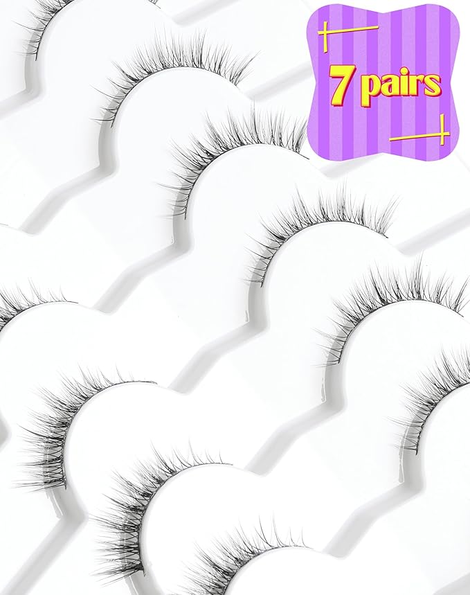 Onlyall Natural Lashes Wispy Lashes Natural Look False Eyelashes Natural Flared Eyelashes False Eye Lashes Soft Fluffy Lashes 7 Pairs HF50-Short Lashes