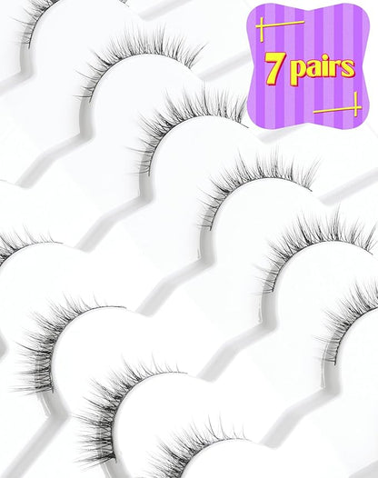 Onlyall Natural Lashes Wispy Lashes Natural Look False Eyelashes Natural Flared Eyelashes False Eye Lashes Soft Fluffy Lashes 7 Pairs HF50-Short Lashes