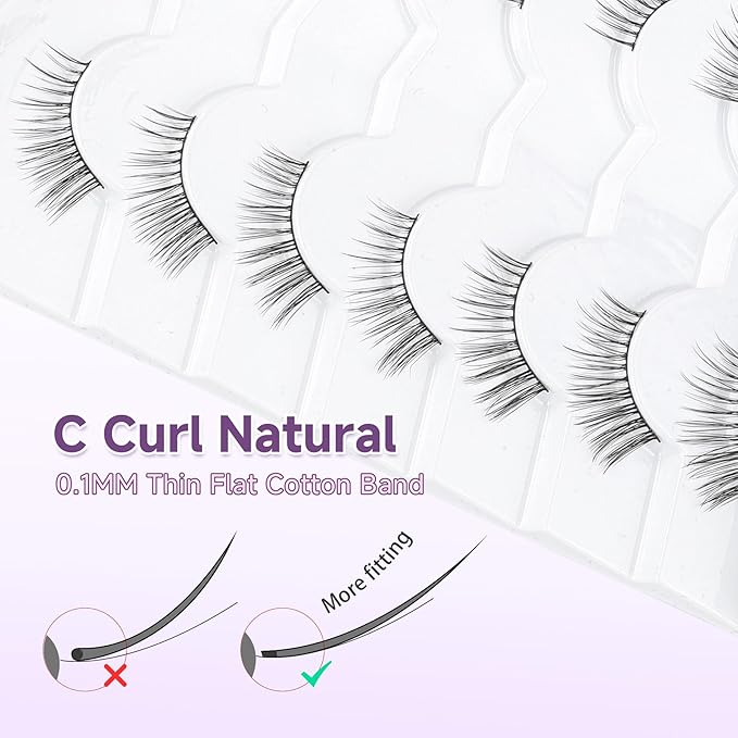 Half Lashes False Eyelashes Natural Cat Eye Lashes 10mm Short Eyelashes 3D Volume False Lashes Soft Strip Lashes Pack C Curl Natural Eyelashes Half Fake Lashes 7 Pair EVENTILL