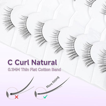 Half Lashes False Eyelashes Natural Cat Eye Lashes 10mm Short Eyelashes 3D Volume False Lashes Soft Strip Lashes Pack C Curl Natural Eyelashes Half Fake Lashes 7 Pair EVENTILL