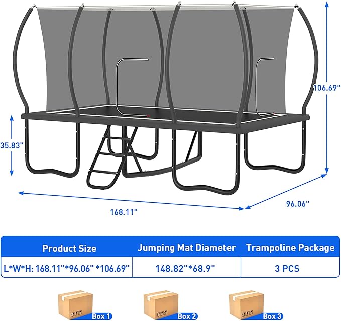 8×14FT Rectangle Tranpoline 1500LBS Heavy Duty Outdoor Tranpoline w Enclosure for Adults & Kids, ASTM Approved Gymnastics Tranpoline, No-Gap Design, Safe Family Backyard Bouncing Fun