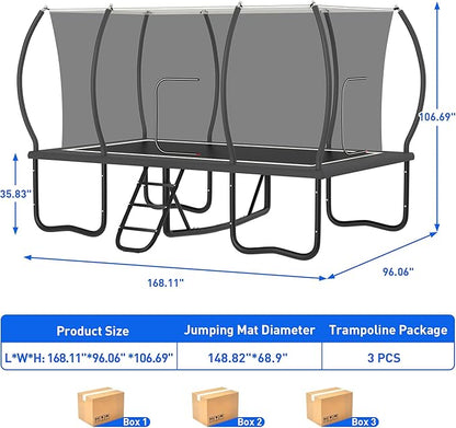 8×14FT Rectangle Tranpoline 1500LBS Heavy Duty Outdoor Tranpoline w Enclosure for Adults & Kids, ASTM Approved Gymnastics Tranpoline, No-Gap Design, Safe Family Backyard Bouncing Fun