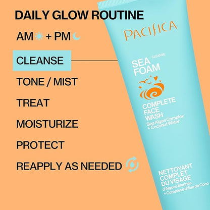 Pacifica Beauty Sea Foam Face Cleanser, Daily Gentle Foaming Face Wash, With Coconut Water + Sea Algae Complex, Removes Makeup, For Combination and Oily Skin, Vegan and Cruelty Free, Clean Skin Care