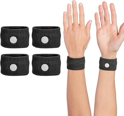 Motion Sickness Wristband, Anti-Nausea Acupressure Wrist Band for Nausea Relief, Dizziness and Vomiting from Car Sea Boat Flying Travel Sickness for Adults and Kids (Black, Large, 2 Pairs)