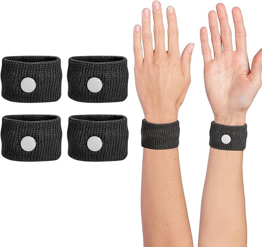 Motion Sickness Wristband, Anti-Nausea Acupressure Wrist Band for Nausea Relief, Dizziness and Vomiting from Car Sea Boat Flying Travel Sickness for Adults and Kids (Black, Large, 2 Pairs)