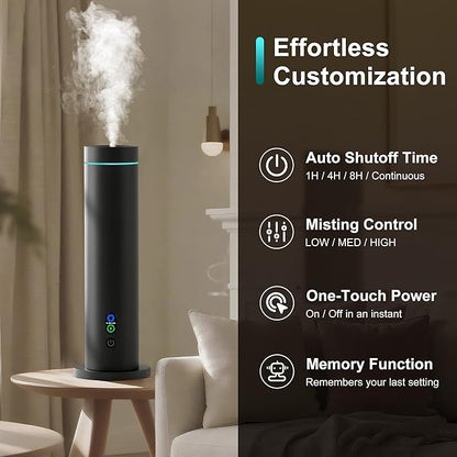 Waterless Diffuser, 1000 Sq.Ft Coverage, Essential Oil Diffuser with Tilt-Safe, Remote Control, Adjustable Mist Mode, Mood Lights Aromatherapy Diffuser for Home, Large Room, Office, Hotel, Black