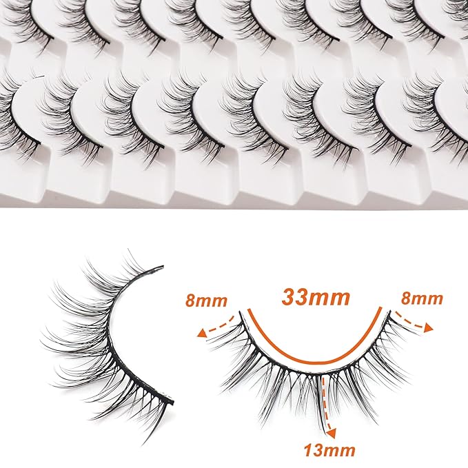Losha Manga Lashes Fluffy Faux Mink Lashes Natural Look 10 Pairs Asian False Eyelashes Pack Look Like Individual Clusters (NO.393)