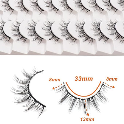Losha Manga Lashes Fluffy Faux Mink Lashes Natural Look 10 Pairs Asian False Eyelashes Pack Look Like Individual Clusters (NO.393)