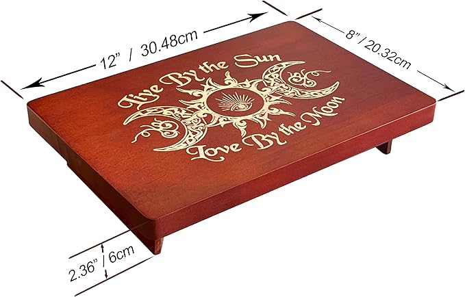 Altar Table, Meditation Table, Small Altar Table, Wooden Witch Altar, Wiccan Alter Table, Buddhist Shrine, Engraved Triple Goddess on Table Top, 12 × 8 inches