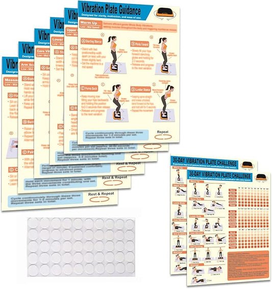 Whole Body Vibration Plate Exercise Poster Set - 6 Workout Guides & 2 Customizable 30-Day Plans for Home & Gym Use