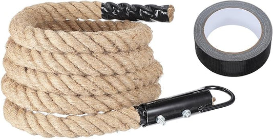 MECCANIXITY Climbing Rope 13ft x 1.5", Gym Climbing Rope Thick Twine Ropes Jute Natural Brown Burlap Cord String Heavy Twisted for Workout Rock Exercise Indoor Outdoor Fitness Training