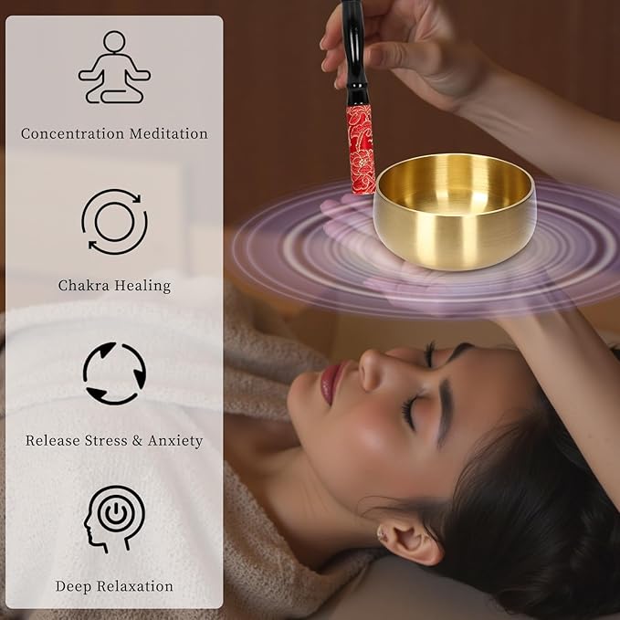 Tibetan Singing Bowl Set - 4" Handcrafted Meditation Sound Bowl for Yoga, Mindfulness Chakra Healing & Stress Relief | Complete Kit with Cushion & Mallet | Spiritual Gifts for Beginners (4 Inch)
