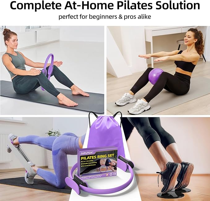 Pilates Ring Set – Pilates Kit for Home Workouts with Ball, Resistance Bands, Sliding Discs & Grip Socks, Portable Pilates Essentials Accessories for Women Beginners, 9 in 1 Pilates Equipment