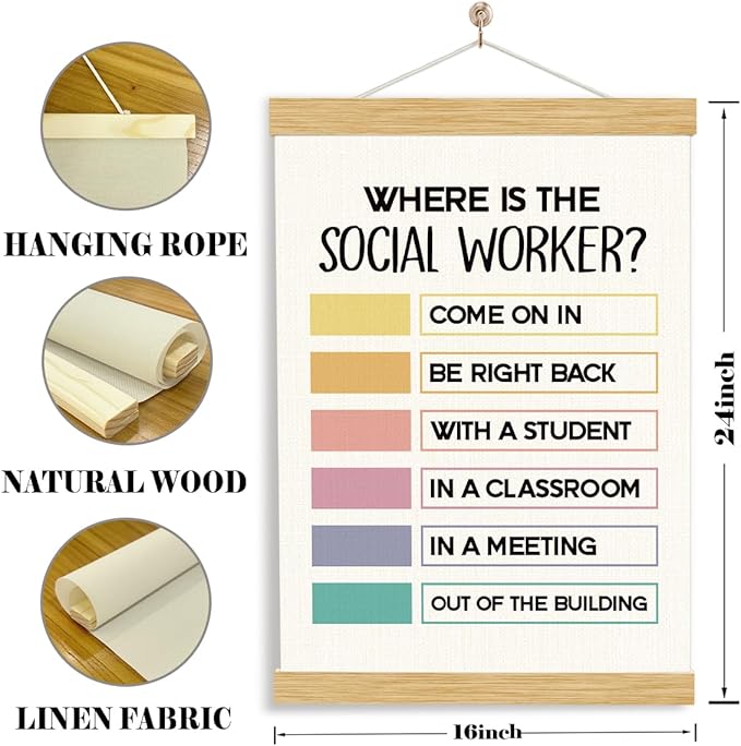 YGSDZY Where Is The Social Worker? Wood Poster Hanger, Therapy Decor, Boho Classroom Decor, School Psychology, Mental Health Posters, Classroom Poster, Homeschool Decoration