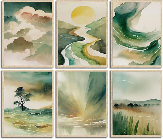 6 greens Mental Health Posters Boho Sun Mountain Wall Art Motivational Psychology Wall Decor Pictures Inspirational Positive Quotes Canvas Poster Prints For Home Counseling Office Decor Unframed