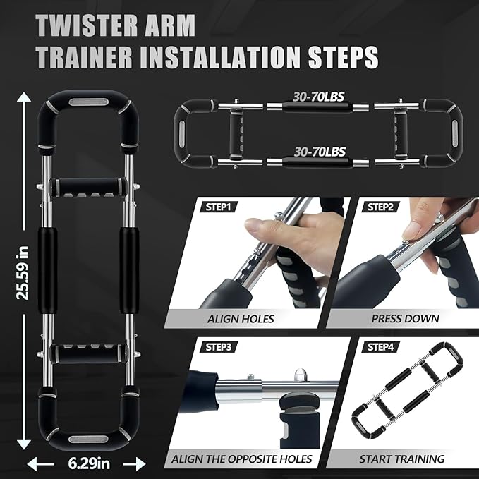 2025 Pro Twister Arm Trainer, Adjustable Power Twister Bar, Chest Shoulder Arm Workout Equipment, Portable Detachable Upper Body Fitness Machine for Home & Gym