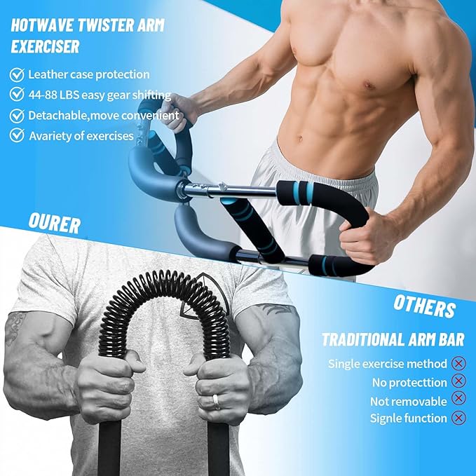 Twister Arm Trainer, 44–88lb Adjustable Resistance Chest Exerciser with Dual Spring, Portable Detachable Arm Strength Training Equipment for Upper Body Workouts at Home