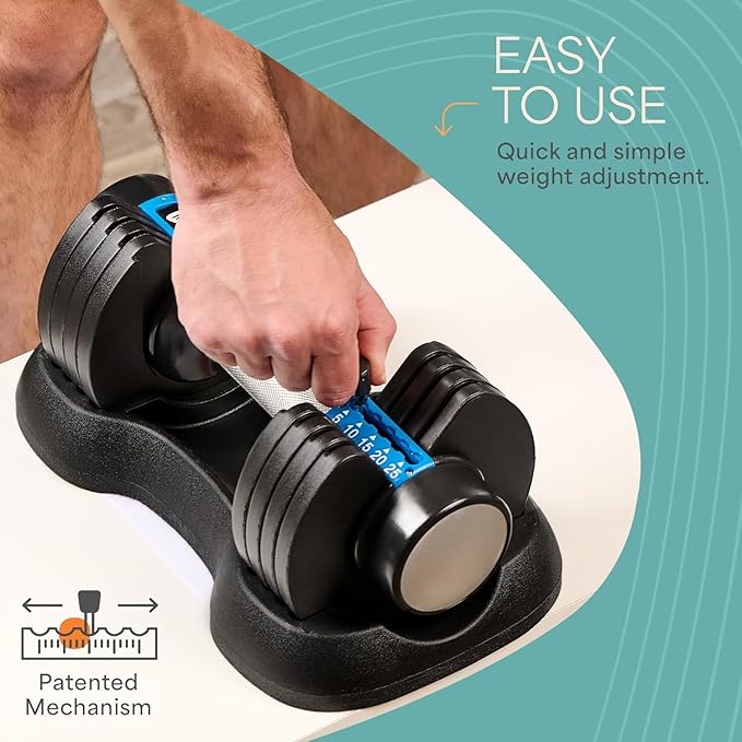 Lifepro Adjustable Dumbbells Set - 5in1-15lb 25lb 43lb 55lb weights Set & Single with Rack - Quick Adjust, Secure Grip - Compact Hand Weights for Men Women Home Gym