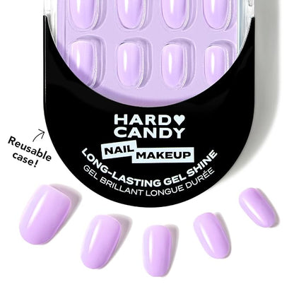 Short Lavender Press On Nails | Hard Candy False Nails with Real Pastel Purple Nail Polish | Includes - Reusable Short Round Nails, Strong Nail Glue and Travel Case