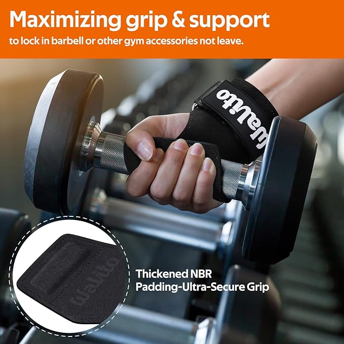 WALITO Weight Lifting Wrist Straps (Pair),Double Layer Leather Grips for Deadlift,Powerlifting and Gym Workouts, Adjustable Neoprene Padded Wrist Wraps - Men/Women, Heavy Duty Support