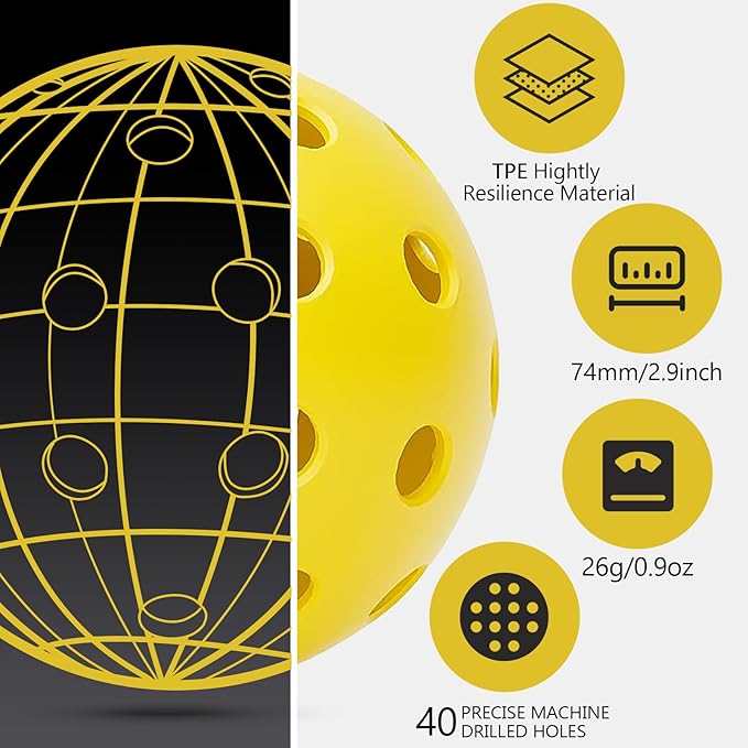 Navona 40 Pack Premium 40-Holes Multicolor Outdoor Pickleball Balls, Meet USAPA Official Requirement, Perfectly Balanced, High Bounce True Flight, Durable Outdoor Pickleball Set