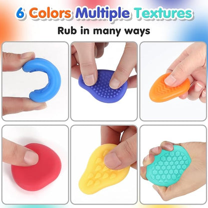 Fidget Sensory Stone Toys for Kids: 12 Pack Textured Soft Worry Stone Sensory Rings for Autism Kid Classroom Calming Down Tools Quiet Stress Anxiety Finger Toy Basket Stocking Stuffer