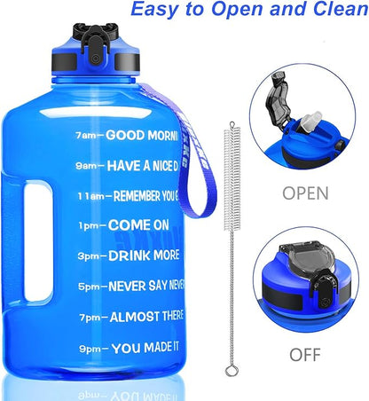 1 Gallon Motivational Sports Water Bottle with Time Marker, BPA Free 128oz Leak Proof Jug, Black, Plastic, 128 ounces, Fitness, Sports, Outdoor Activities