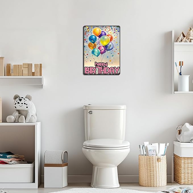 Happy Birthday Vintage Tin Sign Metal Sign Balloon Family Birthday Party Spring Summer Farmhouse Poster For Home Garden Bar Club Coffee Sign 12x16 Inch