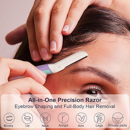 Face Razors for Women, Dermaplane Razor for Women Face, Eyebrow Razor, Dermaplaning Tool, Skin Safe Microblades, Peach Fuzz Remover (9ct, Wisteria)