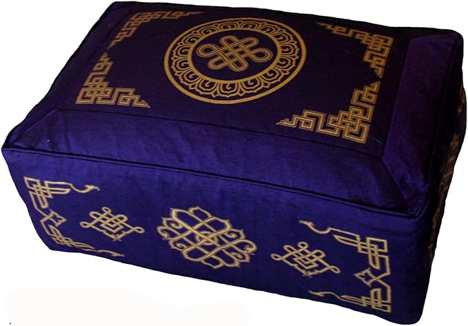 Meditation Cushion - Rectangular Zafu Buckwheat and Kapok Fill Eternal Knot Dharma Key Purple