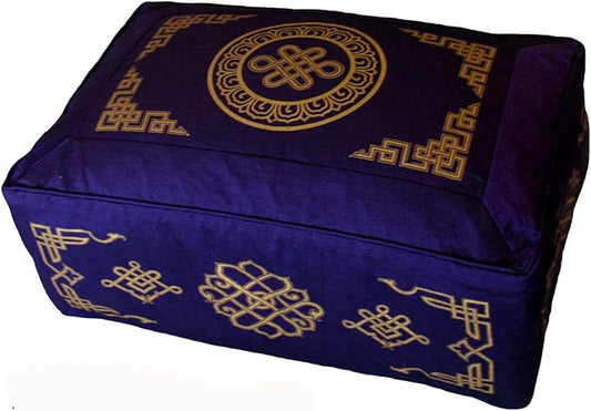 Meditation Cushion - Rectangular Zafu Buckwheat and Kapok Fill Eternal Knot Dharma Key Purple