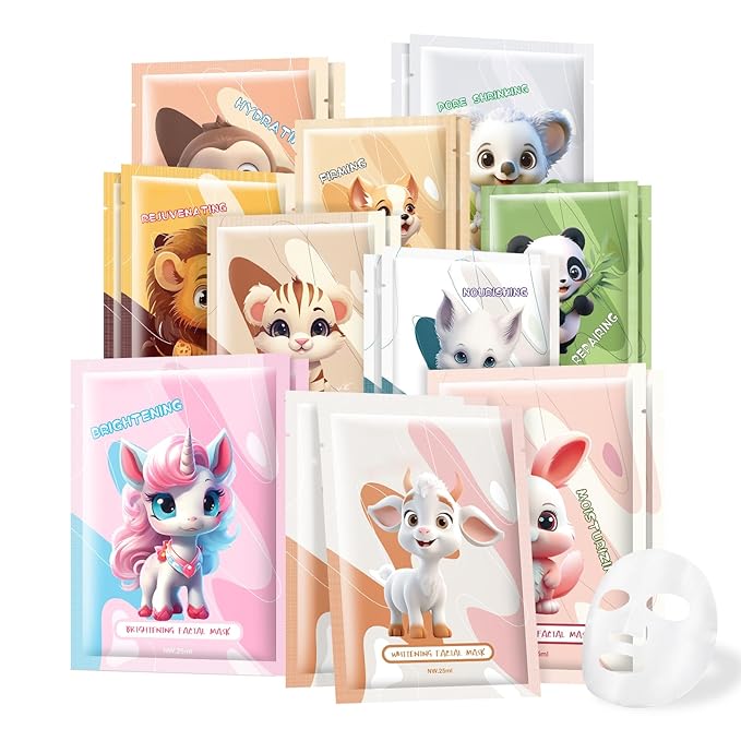 20PCSAnimal Face Masks Skincare Face Masks Spa Masks - Natural Ingredients Moisturizing and Protecting Delicate Skin for Winter
