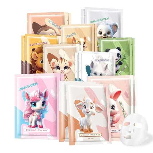 20PCSAnimal Face Masks Skincare Face Masks Spa Masks - Natural Ingredients Moisturizing and Protecting Delicate Skin for Winter