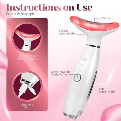 KLY Beauty 7-in-1 Beauty Facial Massager for Face and Neck – Thermal & Vibrating Facial Tool for Wrinkle Reduction, Skin Firming, Skin Lifting and Skin toning| With Retinol Collagen Creme