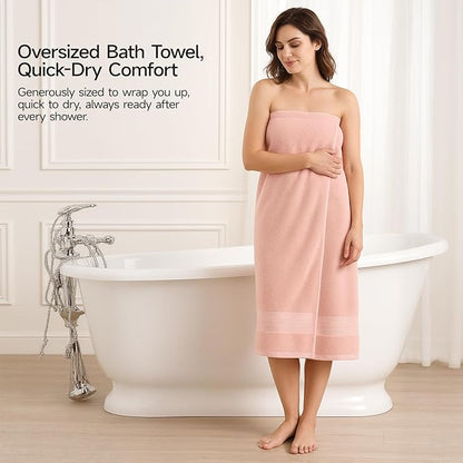 REDKISS Pink Bath Towels Set of 4, Extra Large Bath Sheets 27 X 59 Inches, 100% Cotton, 600 GSM, Quick Dry, Ultra Soft & Super Absorbent Bathroom Towel Sets for Bathroom, Gym, Spa, Pool & Hotel