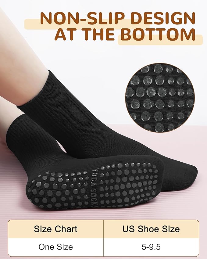 Justay 6 Pairs Pilates Socks with Grips for Women Soft Non Slip Crew Cotton Athletic Workout Barre Hospital Yoga Socks