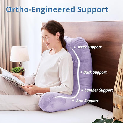 Sasttie 25-inch Reading Pillows for Sitting in Bed Adult, Jumbo Velvet Back Pillow Bed Sitting Up, XL High Back-Rest Support Cushion for Sit Up on Couch & Floor, Oeko-Tex Certified, Lavender