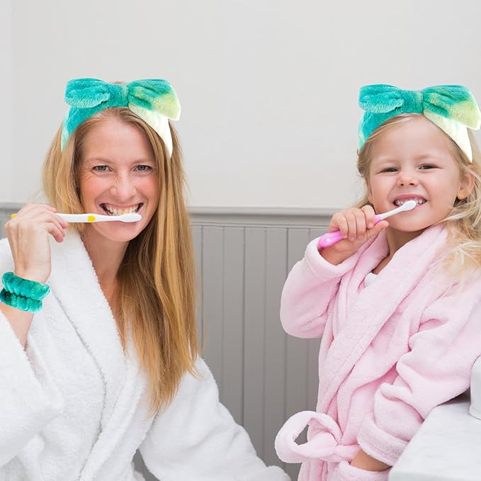 VELSCRUN Spa Headband, Makeup Face Wash Skincare Headbands, 5 Pcs Green Colorful Sponge Bow Tie Get Ready HairBand Facial Wristband Hair Clips Set, Stuff for Teen Girls Women Trendy Hair Accessories