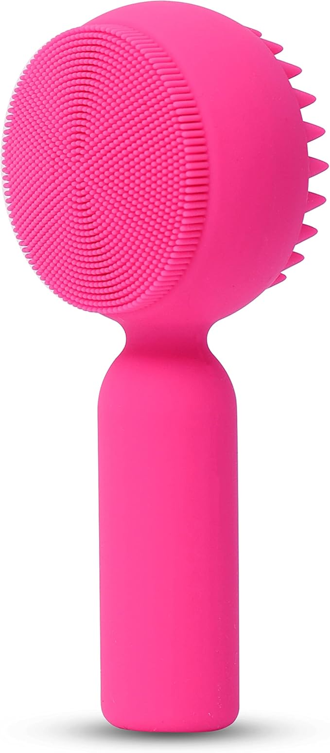 Silicone Facial Cleansing Brush 2 in 1 Silicone Facial Scrubber Manual Exfoliating Facial Brush Face Cleanser Face Exfoliator Ultrafine Bristles for Sensitive Skin Easy to Clean Lather Well (Rose-red)